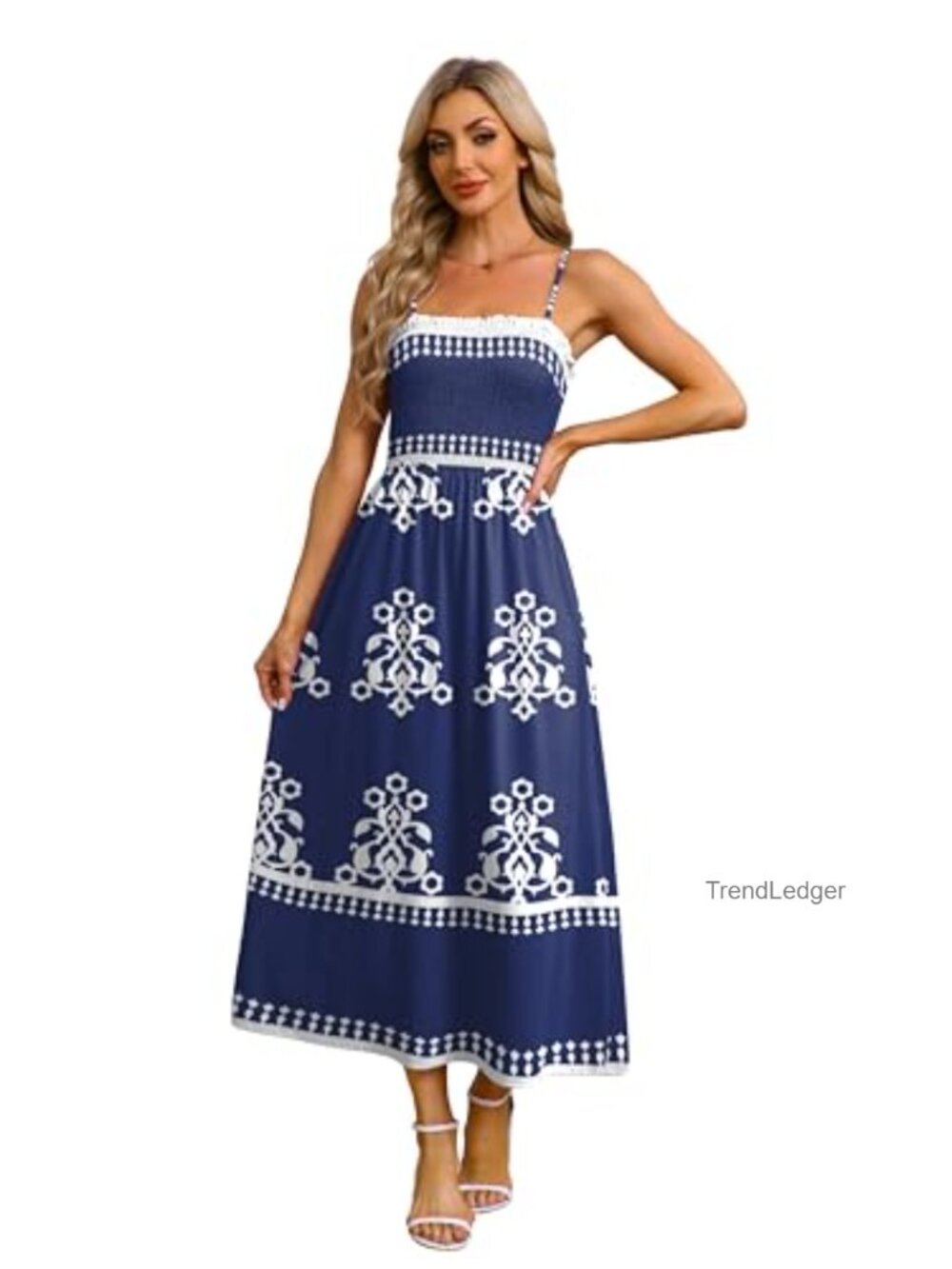 Spaghetti Strap Maxi Dress Smocked with Pockets Boho Beach Long Sundress - Picture 4 of 7